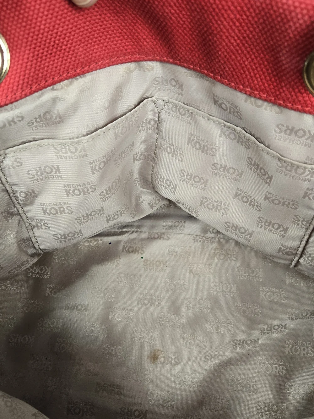 Michael Kors Red Canvas Tote with Rope Handles and Gold Hardware